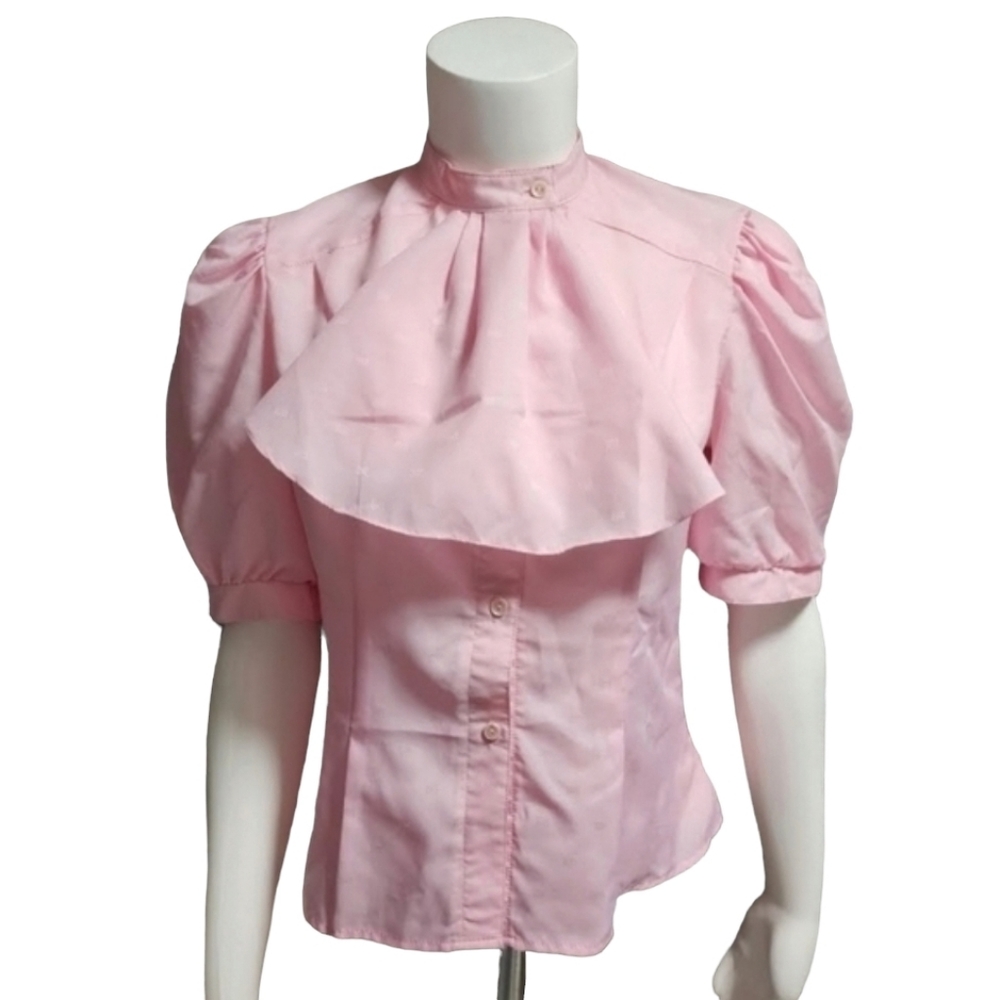 VINTAGE Y2K Bubblegum Pink Puffy Sleeve Blouse S Ruffle Punk Barbiecore Top - Picture 15 of 16